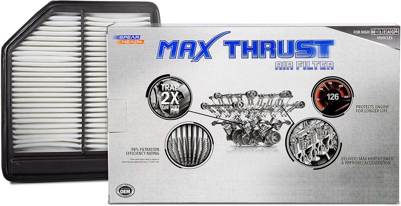 SPEARHEAD MPG Defense Max Thrust Engine Air Filter For All Mileage Vehicles, Fits Like OEM, Restores MPG & Acceleration (MT-165) - Image 1