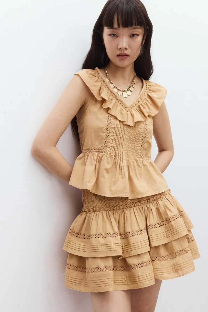 H&M Frill-trimmed cotton vest top