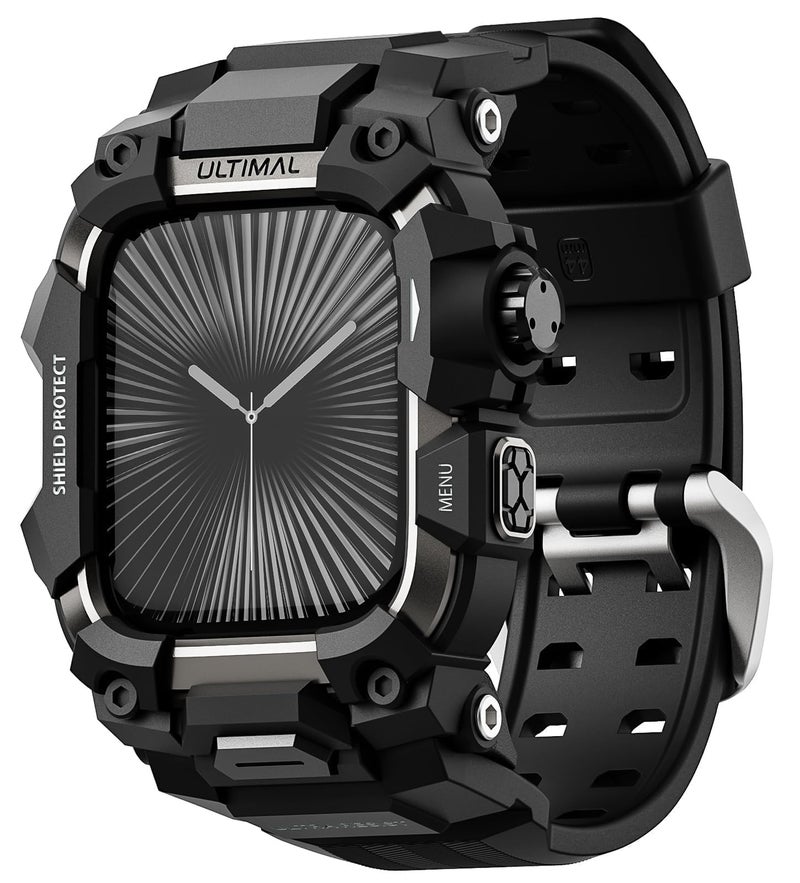 ULTIMAL Rugged Case with Band for Apple Watch 46mm,Compatible with Apple Watch Series 11/10, Military Grade Shockproof Bumper Cover for iWatch Tactical Band Men (Black, 46mm) - Image 1