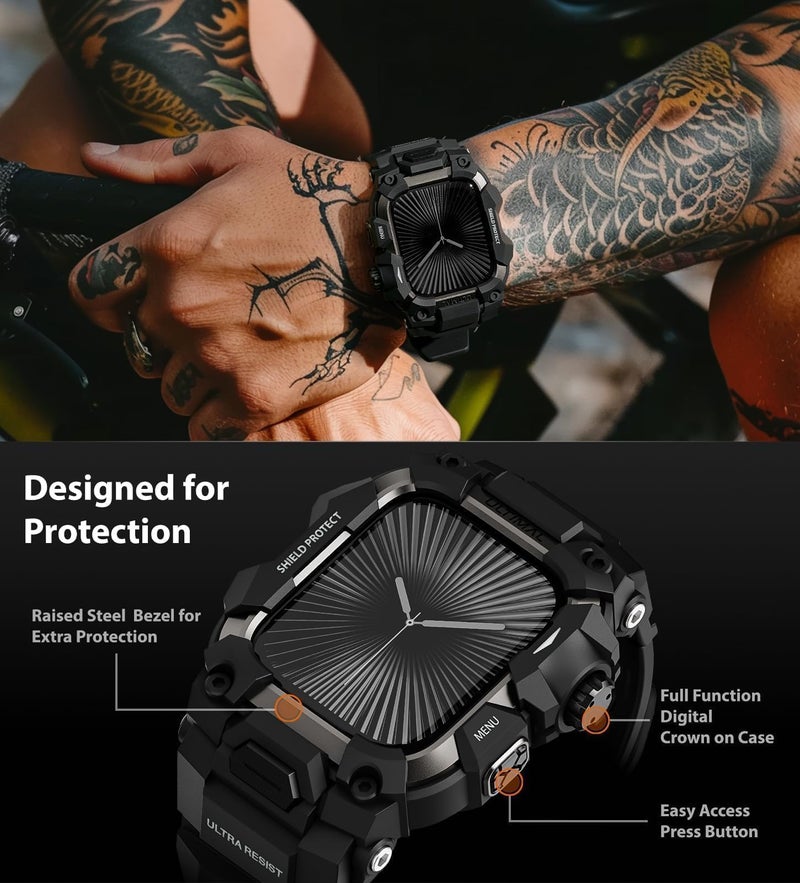 ULTIMAL Rugged Case with Band for Apple Watch 46mm,Compatible with Apple Watch Series 11/10, Military Grade Shockproof Bumper Cover for iWatch Tactical Band Men (Black, 46mm) - Image 3