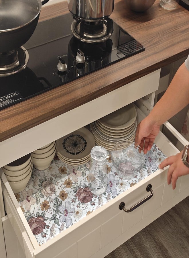 Amiitay Floral Drawer Shelf Liners, 16IN x 10FT Non Adhesive and Strong Non-Slip Cabinet Drawer Shelf Liners for Kitchen Wire Fridge, Waterproof Shelf Liner,Easy to Clean - Image 5