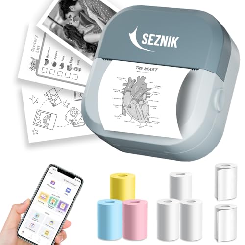 SEZNIK طابعة SEZNIK ميني، بدون حبر، حرارية، بلوتوث، طابعة محمولة، متوافقة مع أجهزة أندرويد و iOS. ضمان لمدة سنة (EON-PhantomBlue) - Image 1