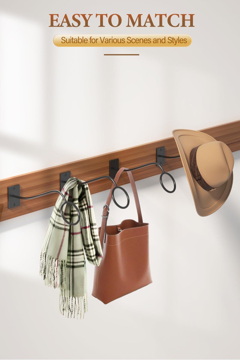 Cinati Cowboy Hat Rack for Wall 6 Pack, Cowboy Hat Holder Wall Mount, Western Rustic Metal Hats Hanger Hooks Organizer for Fedora,Sun Hats,Wide Brim,Western Room Decor - Image 5