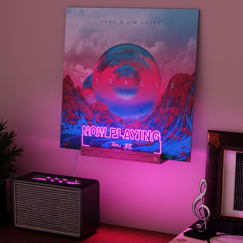 CoolGift Mart Now Playing Vinyl Record Stand Wall Mount, Light up Record Holder, Wooden Acrylic Display with 16 Color Lights for Albums, Room Decor, Gift for Vinyl Lovers - Image 2