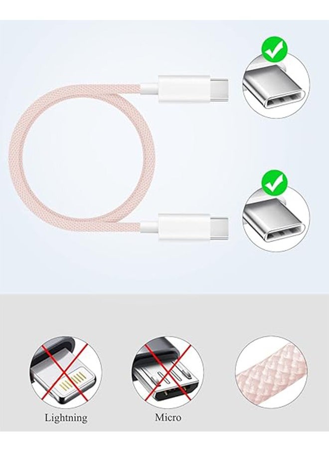 iPhone Charger Cord, 60W USB C with 2M Woven Charging Cable, Type-C To Type-C, Suitable for 16/Plus/Pro/Pro Max, iPhone 15 Full Series, MacBook, iPad Pro/Air, and More, Powder Pink