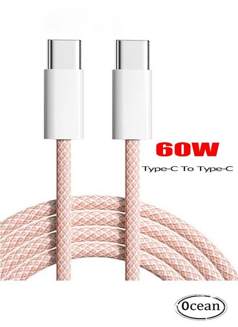 iPhone Charger Cord, 60W USB C with 2M Woven Charging Cable, Type-C To Type-C, Suitable for 16/Plus/Pro/Pro Max, iPhone 15 Full Series, MacBook, iPad Pro/Air, and More, Powder Pink