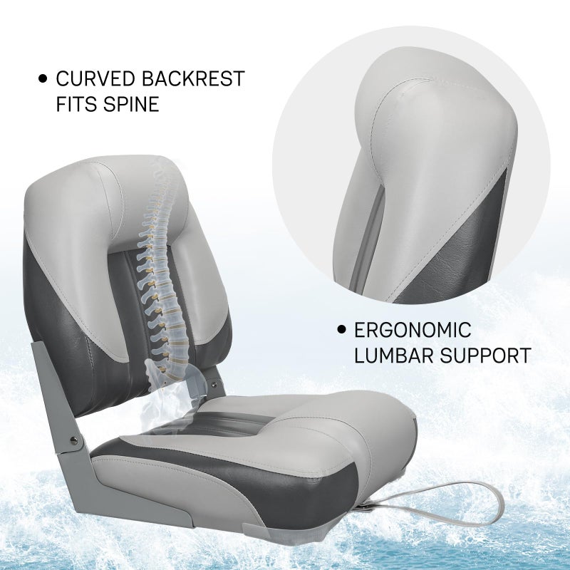 ERGOSEAT Elite Folding Boat Seat Low Back Boat Chair Fold-Down Fishing Boat Seats 2 Pack, Charcoal/Light Gray - Image 4