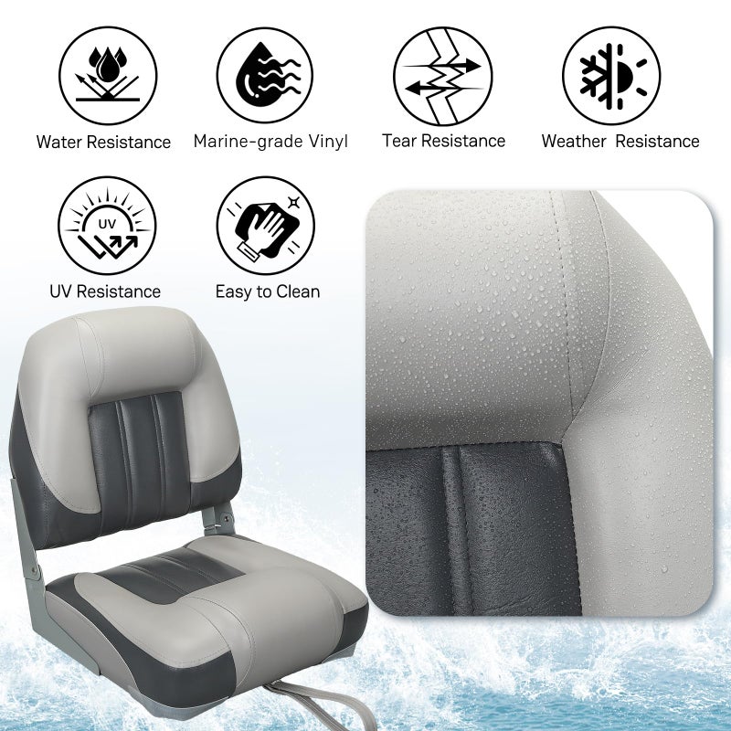 ERGOSEAT Elite Folding Boat Seat Low Back Boat Chair Fold-Down Fishing Boat Seats 2 Pack, Charcoal/Light Gray - Image 3