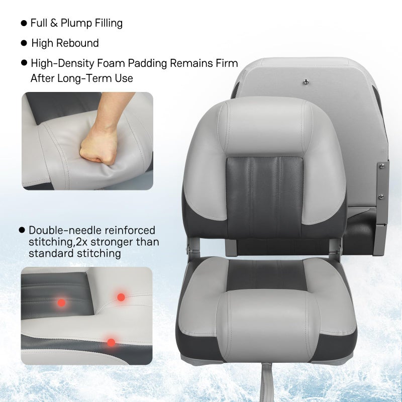 ERGOSEAT Elite Folding Boat Seat Low Back Boat Chair Fold-Down Fishing Boat Seats 2 Pack, Charcoal/Light Gray - Image 5
