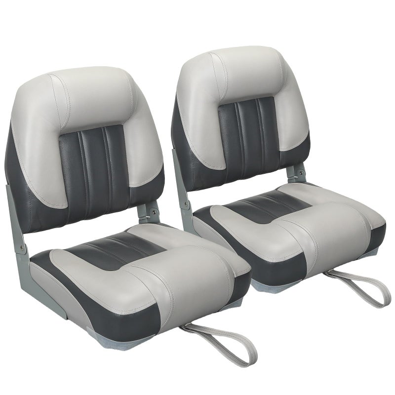ERGOSEAT Elite Folding Boat Seat Low Back Boat Chair Fold-Down Fishing Boat Seats 2 Pack, Charcoal/Light Gray - Image 1