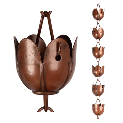 CLYB 6ft Rain Chain for Gutters Durable Antique Copper Rain Chains for Outside with 17 Large Lotus Cups Decorative Rain Catcher Chain Downspout Replacement for Outdoor Drainage & Eaves - Image 1