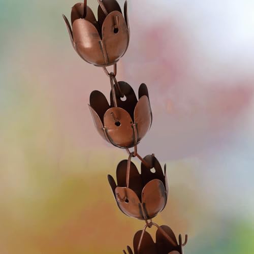 CLYB 6ft Rain Chain for Gutters Durable Antique Copper Rain Chains for Outside with 17 Large Lotus Cups Decorative Rain Catcher Chain Downspout Replacement for Outdoor Drainage & Eaves - Image 2