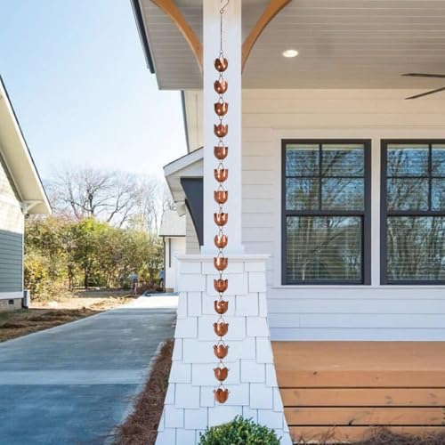 CLYB 6ft Rain Chain for Gutters Durable Antique Copper Rain Chains for Outside with 17 Large Lotus Cups Decorative Rain Catcher Chain Downspout Replacement for Outdoor Drainage & Eaves - Image 5