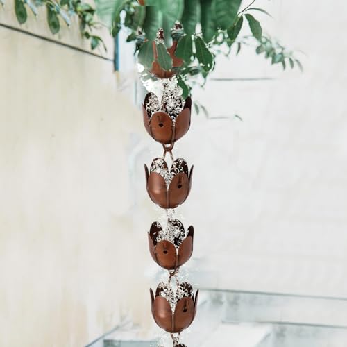 CLYB 6ft Rain Chain for Gutters Durable Antique Copper Rain Chains for Outside with 17 Large Lotus Cups Decorative Rain Catcher Chain Downspout Replacement for Outdoor Drainage & Eaves - Image 3