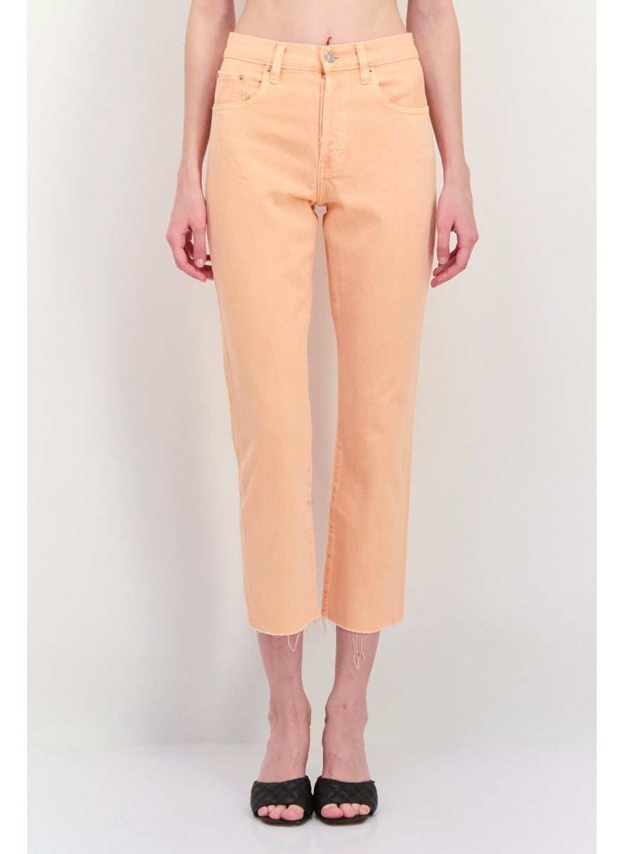 MANGO Women Straight Fit Washed Denim Jeans, Orange  - Image 1