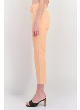 MANGO Women Straight Fit Washed Denim Jeans, Orange  - Image 3
