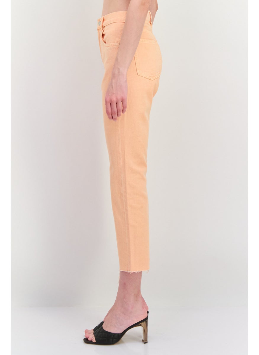 MANGO Women Straight Fit Washed Denim Jeans, Orange  - Image 3
