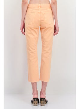 MANGO Women Straight Fit Washed Denim Jeans, Orange  - Image 2
