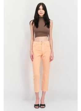 MANGO Women Straight Fit Washed Denim Jeans, Orange  - Image 4