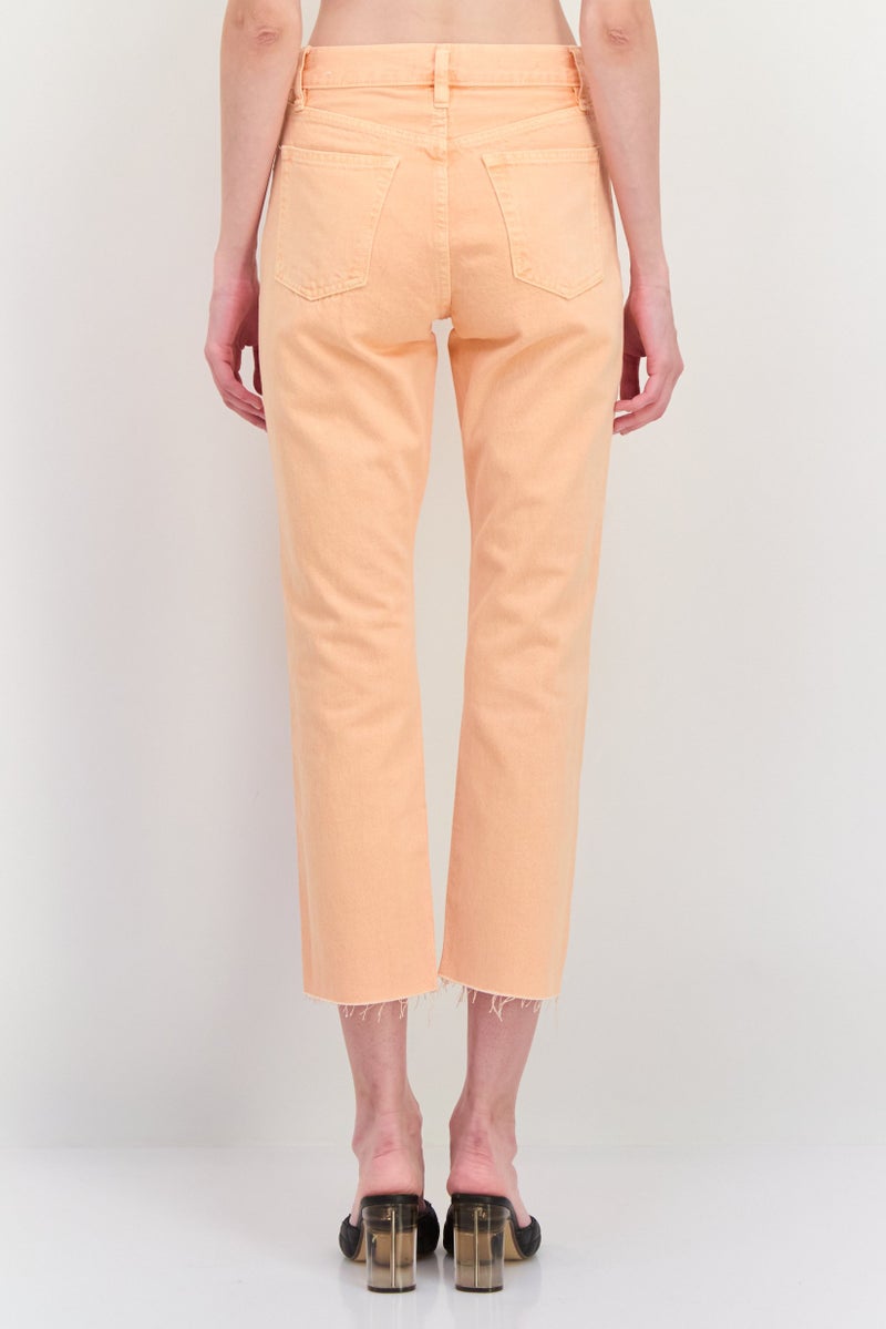 MANGO Women Straight Fit Washed Denim Jeans, Orange - Image 4