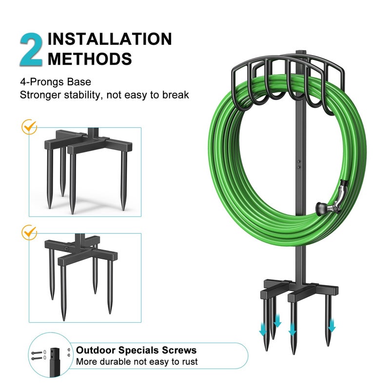 Keten Garden Hose Holder, Detachable Metal Water Hose Holder Stand, Heavy Duty Freestanding Garden Hose Reel Rack and Hose Storage Organizer for Outside Yard - Image 3
