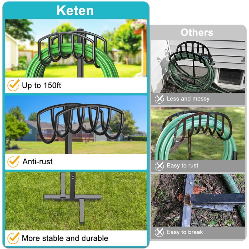 Keten Garden Hose Holder, Detachable Metal Water Hose Holder Stand, Heavy Duty Freestanding Garden Hose Reel Rack and Hose Storage Organizer for Outside Yard - Image 2