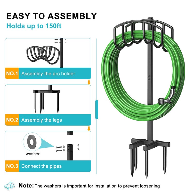 Keten Garden Hose Holder, Detachable Metal Water Hose Holder Stand, Heavy Duty Freestanding Garden Hose Reel Rack and Hose Storage Organizer for Outside Yard - Image 4