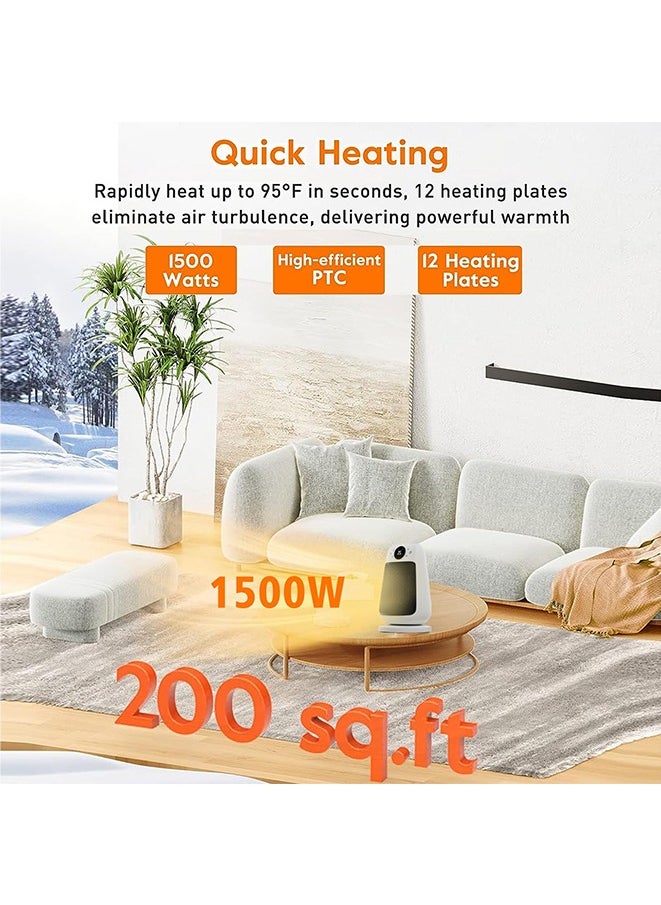 Muyixin - Portable Heater Quiet & Fast Heating Ceramic Electric Heater with Thermostat, 90 degree shaking head, Fan Heater with Infrared remote control, 1500.0 W, 12h Timer - Image 1