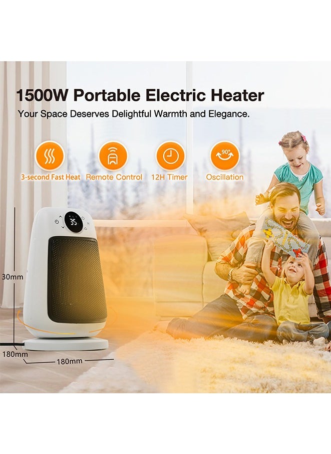 Muyixin - Portable Heater Quiet & Fast Heating Ceramic Electric Heater with Thermostat, 90 degree shaking head, Fan Heater with Infrared remote control, 1500.0 W, 12h Timer - Image 1