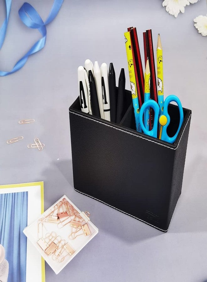Fosinz PU Leather Pen Holder for Desk Double Compartments Pencil Holder Square Desk Organizers and Storage Office Pencil Case Pen Cup Accessories Container Box - Image 2