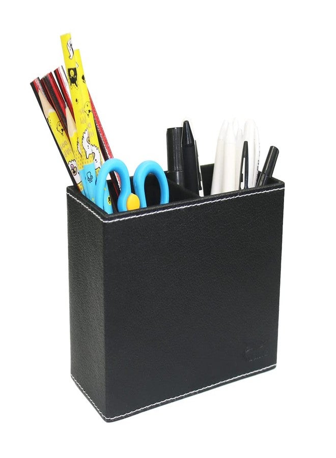 Fosinz PU Leather Pen Holder for Desk Double Compartments Pencil Holder Square Desk Organizers and Storage Office Pencil Case Pen Cup Accessories Container Box - Image 1