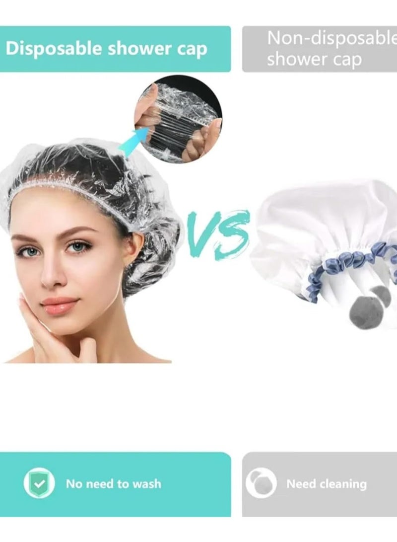 30pcs Transparent Travel Shower Caps Disposable Shower Cap The caps come in a large size that allows them to stretch and adapt to different head sizes, providing comfort for use - Image 5