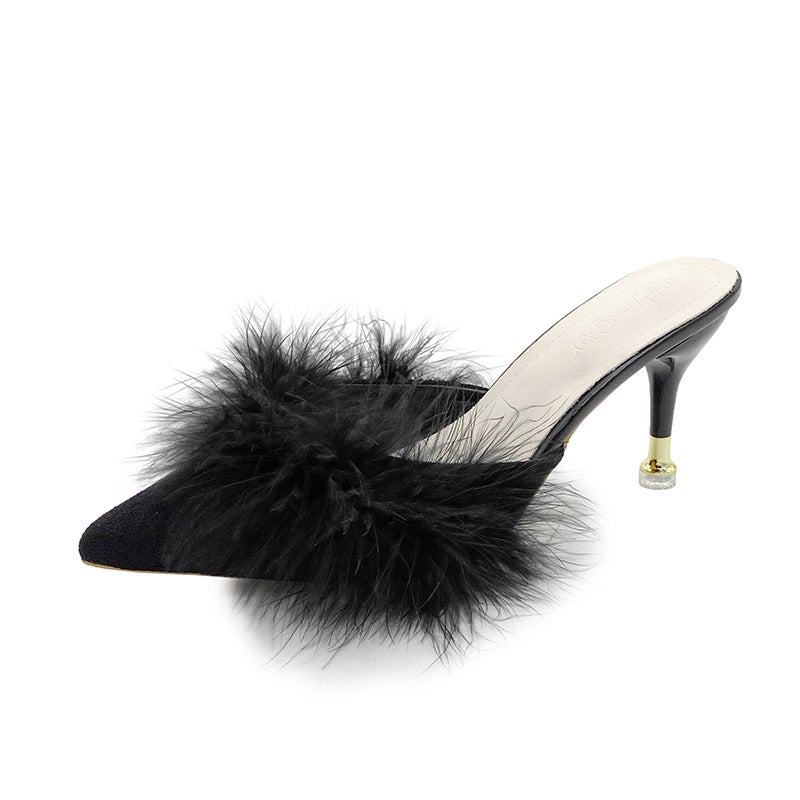 Fashion Versatile Closed-Toe Mules For Women With Thin Heels, 2025 Spring/ Trendy Internet Celebrity Style Chanel-Inspired High Heels - Image 1