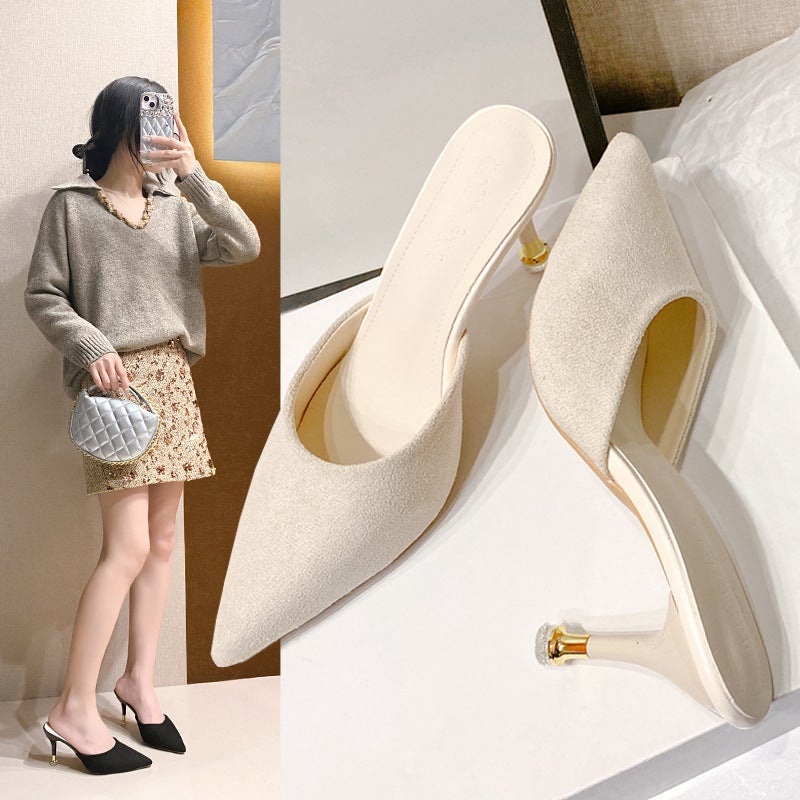 Fashion Versatile Closed-Toe Mules For Women With Thin Heels, 2025 Spring/ Trendy Internet Celebrity Style Chanel-Inspired High Heels - Image 3