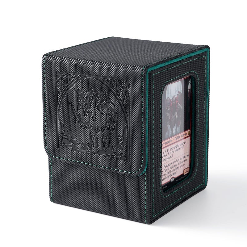 Venssu MTG Deck Box with Commander Display, Goblin Card Deck Case Fits 100 Double Sleeved Cards, TCG Card Storage Box with 2 Dividers and 1 Toploader (Black and Green) - Image 1