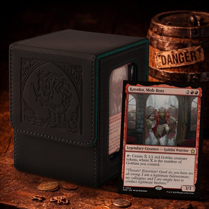 Venssu MTG Deck Box with Commander Display, Goblin Card Deck Case Fits 100 Double Sleeved Cards, TCG Card Storage Box with 2 Dividers and 1 Toploader (Black and Green) - Image 3