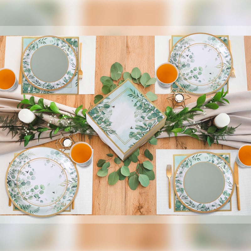Pickmesh 250 Pcs Sage Party Disposable Tableware Set Paper Plates and Napkins Cups Supplies Tea Party Theme Dinner Dinnerware for Birthday Bridal Baby Shower Wedding Decoration Serves 50 - Image 5