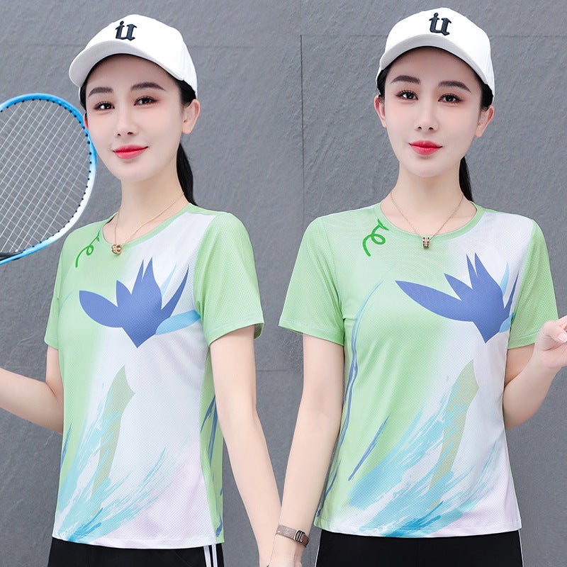 Ice Silk Elastic Quick-Drying Casual Short-Sleeve Round Neck Printed T-Shirt Women'S Summer Mesh Breathable Straight Sports T-Shirt - Image 4