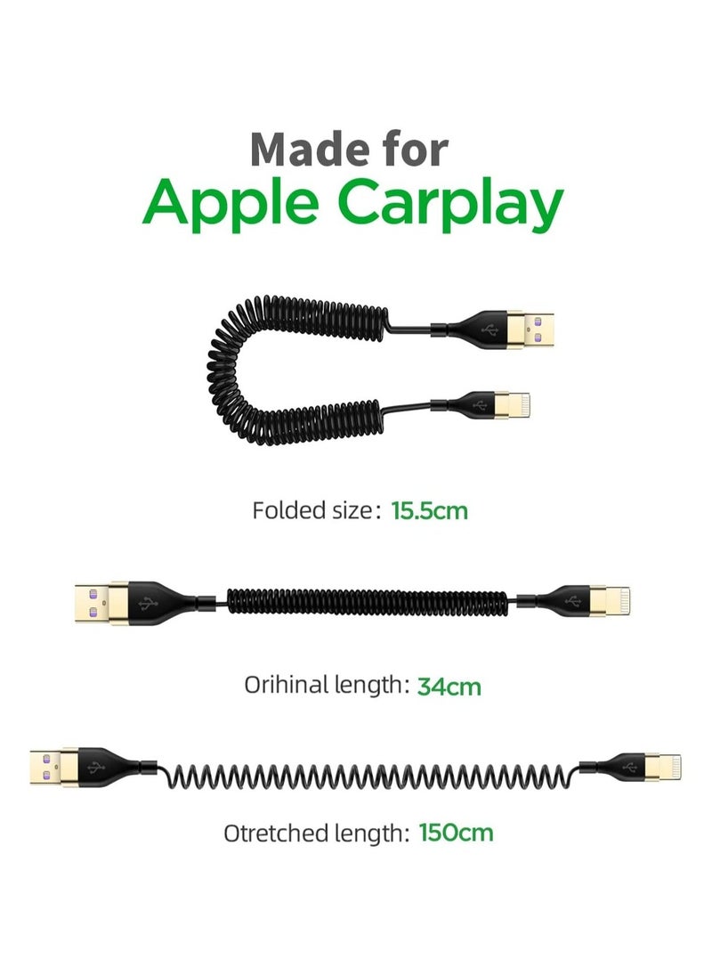 Y&D - Coiled Lightning Cable for Apple CarPlay Expansion Spring Charge and Sync c/XS/XS Max/XR/Phone X/8/8 Plus/7/7 Plus iPad Pro More - Image 1