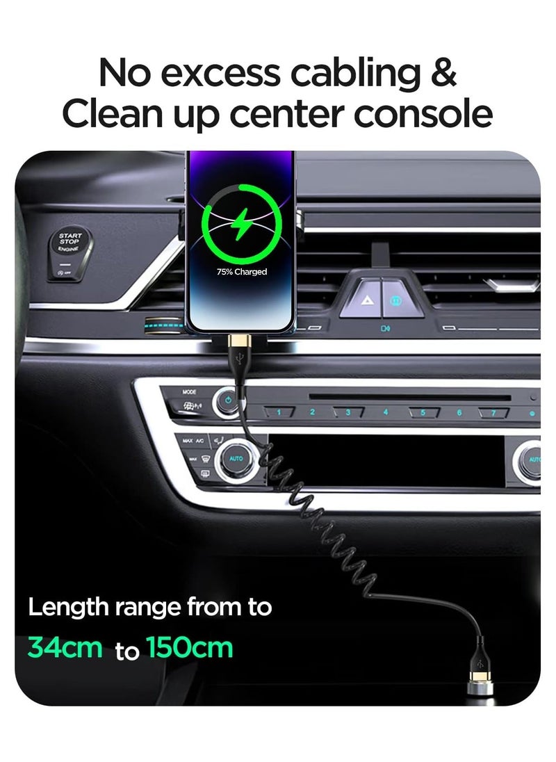 Y&D - Coiled Lightning Cable for Apple CarPlay Expansion Spring Charge and Sync c/XS/XS Max/XR/Phone X/8/8 Plus/7/7 Plus iPad Pro More - Image 1