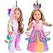 WONDOLL American 2Sets 18inch Doll Clothes Set Amazing Rainbow Unicorn Clothes with Hair Clip and Headband Compatible with All 18 inch Dolls Accessories for Kids Pinkno Doll - Image 3