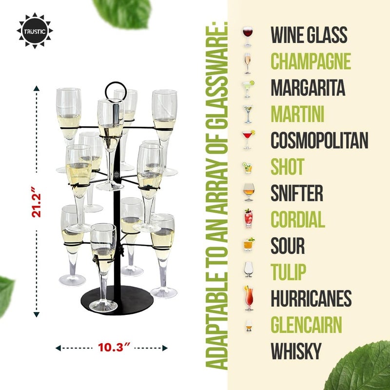 Trustic Cocktail Tree Stand, Metal Drink Tower, 3 Tier - 12 Holders For Champagne, Martini, Margarita Cups (Black) - Image 2