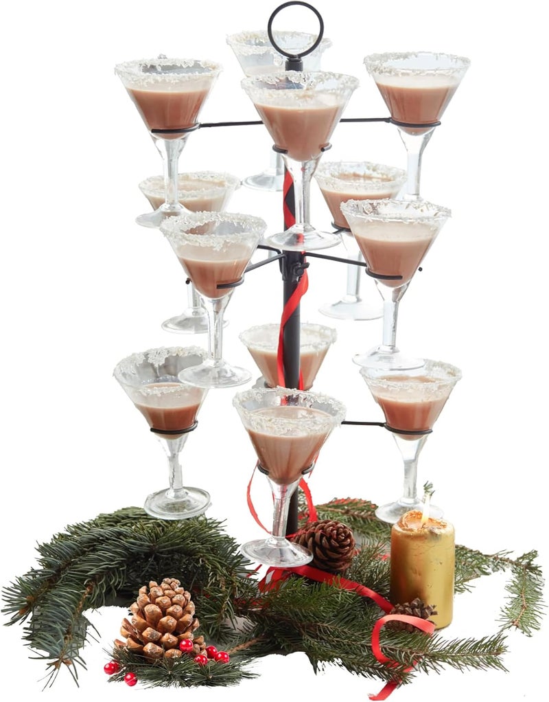 Trustic Cocktail Tree Stand, Metal Drink Tower, 3 Tier - 12 Holders For Champagne, Martini, Margarita Cups (Black) - Image 1