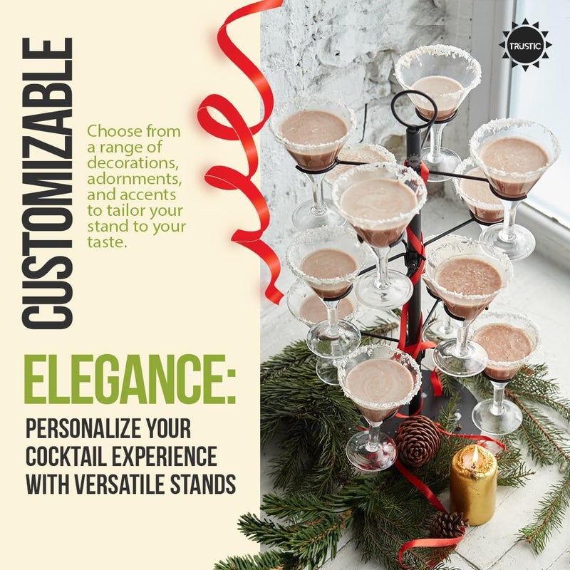 Trustic Cocktail Tree Stand, Metal Drink Tower, 3 Tier - 12 Holders For Champagne, Martini, Margarita Cups (Black) - Image 3