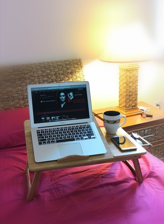 ذاي كوليكتبلز طاولة متعددة الوظائف من الخيزران من THY COLLECTIBLES، حامل كمبيوتر محمول، صينية إفطار، صينية تقديم طعام، مزودة بأرجل قابلة للتعديل، طولها 19 3/4 بوصة وعرضها 11 3/4 بوصة - Image 3