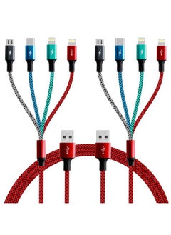ASICEN Multi Charging Cable 4A, Multi Charger Cable Nylon Braided 4 in 1 Charging Cord Multi USB Cable Fast Charging Cord with iP/Type C/Micro USB Port for Cell Phones, Tablets,iPads,PS and More(2-Pack 6Ft) 