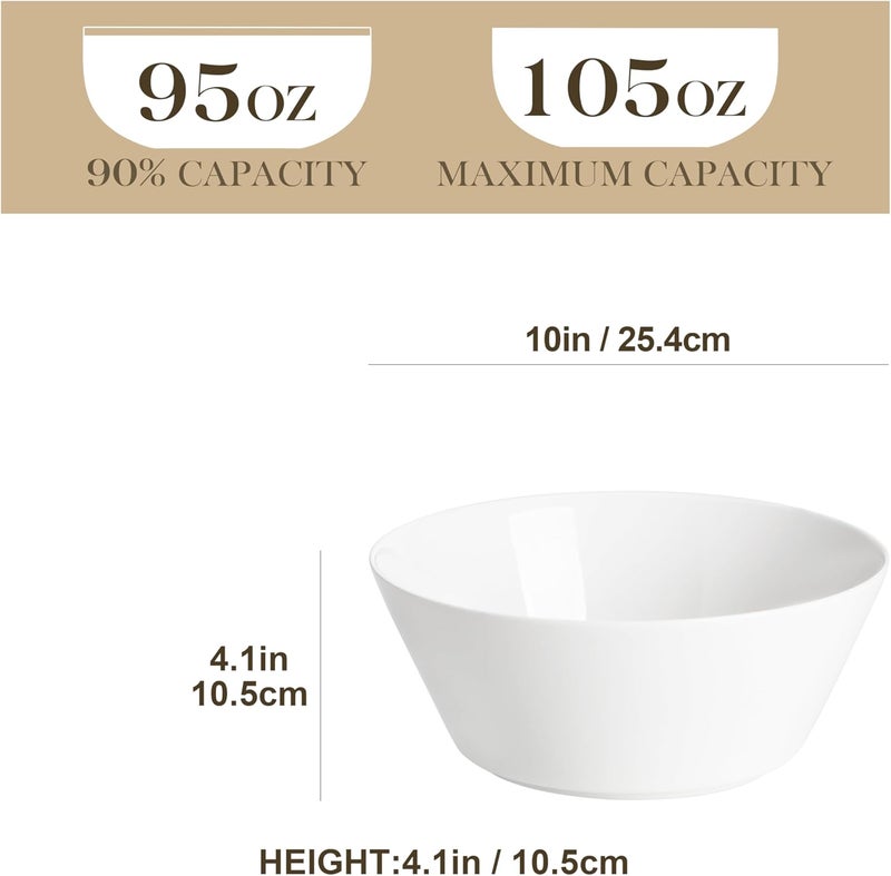 MALACASA Serving Bowls 105 OZ Large Salad Bowls Set of 2 Porcelain White Bowls for Kitchen Large Bowl for Salad Soup Pho and Fruit Ceramic Serving Bowls for Party Microwave Safe Series Regular - Image 2