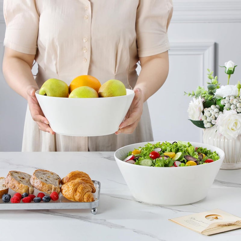 MALACASA Serving Bowls 105 OZ Large Salad Bowls Set of 2 Porcelain White Bowls for Kitchen Large Bowl for Salad Soup Pho and Fruit Ceramic Serving Bowls for Party Microwave Safe Series Regular - Image 5