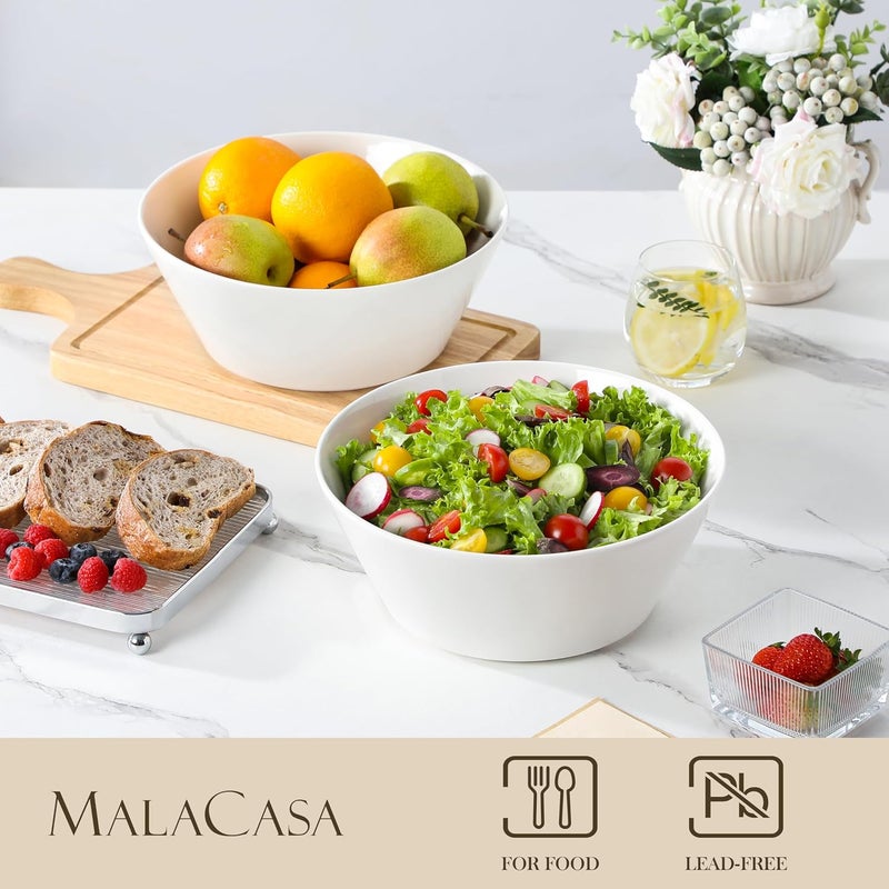 MALACASA Serving Bowls 105 OZ Large Salad Bowls Set of 2 Porcelain White Bowls for Kitchen Large Bowl for Salad Soup Pho and Fruit Ceramic Serving Bowls for Party Microwave Safe Series Regular - Image 3