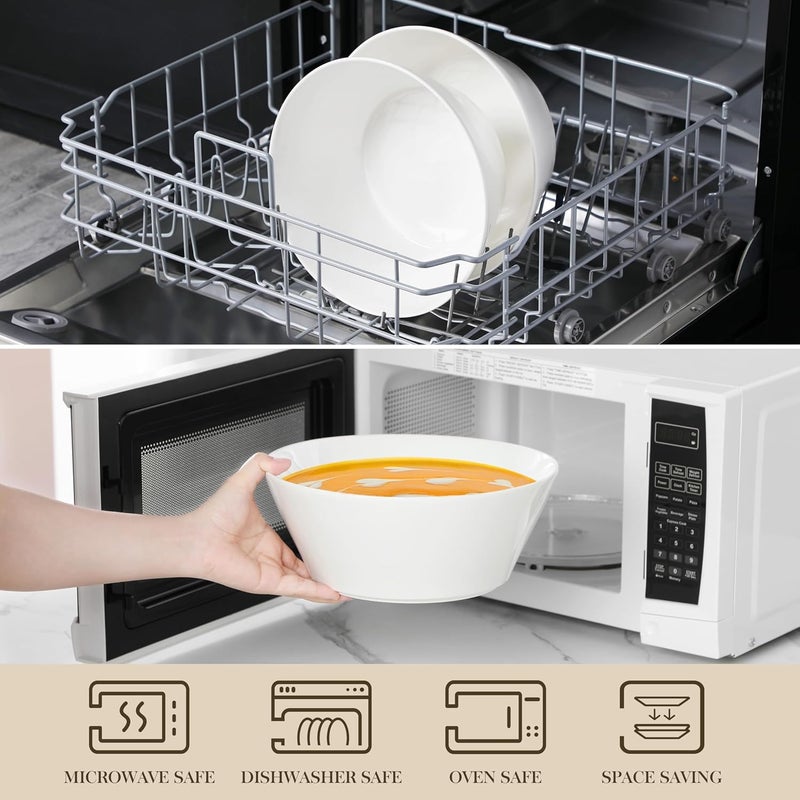 MALACASA Serving Bowls 105 OZ Large Salad Bowls Set of 2 Porcelain White Bowls for Kitchen Large Bowl for Salad Soup Pho and Fruit Ceramic Serving Bowls for Party Microwave Safe Series Regular - Image 4